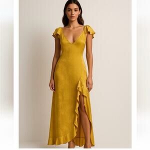 ZARA Yellow Maxi Ruffle Dress Size Large